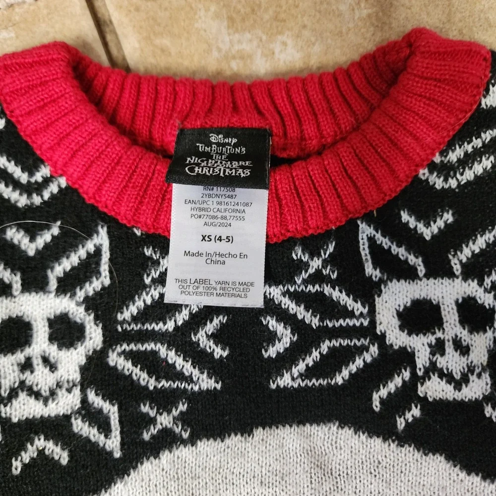 Disney Nightmare Before Christmas Jack Skellington Kids Sweater XS 4-5 Black Red